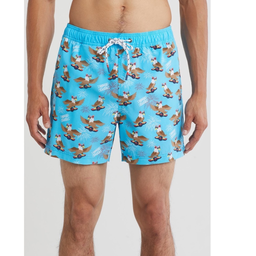 Party pants Shred Eagle bird Swim Trunks  blue brown white size medium